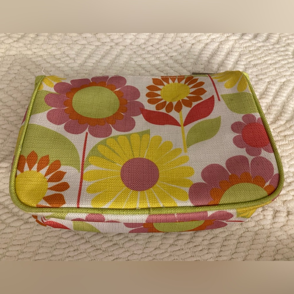 Clinique Makeup Bag Zip Pouch Spring Flowers Canvas Satin Lined EUC
